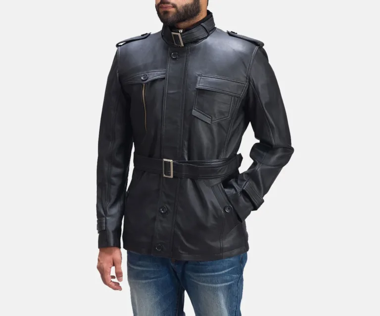 Hunter Black Leather Jacket — Front Detail & Closure