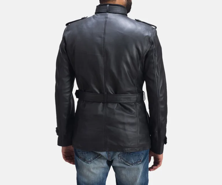 Hunter Black Leather Jacket — Rear Profile View