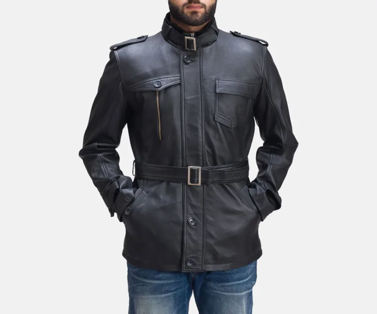 Hunter Black Leather Jacket — Macro Hardware & Seam Construction