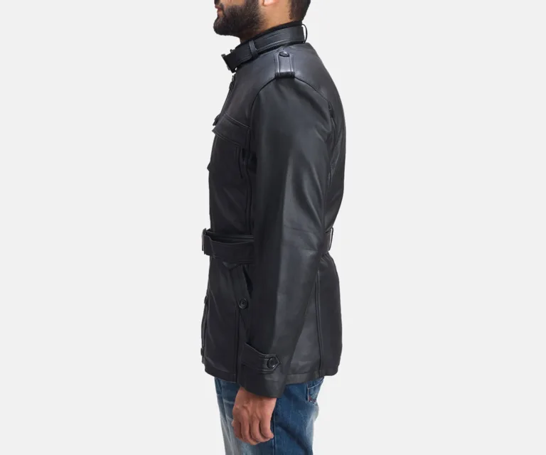 Hunter Black Leather Jacket — Full Editorial Model Perspective