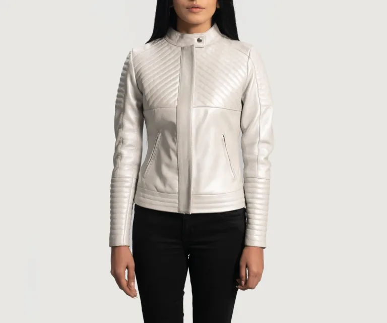 Ice Maiden Silver Quilted Leather Biker Jacket Luxury Women's Biker Jacket — Front Silhouette Hero Presentation