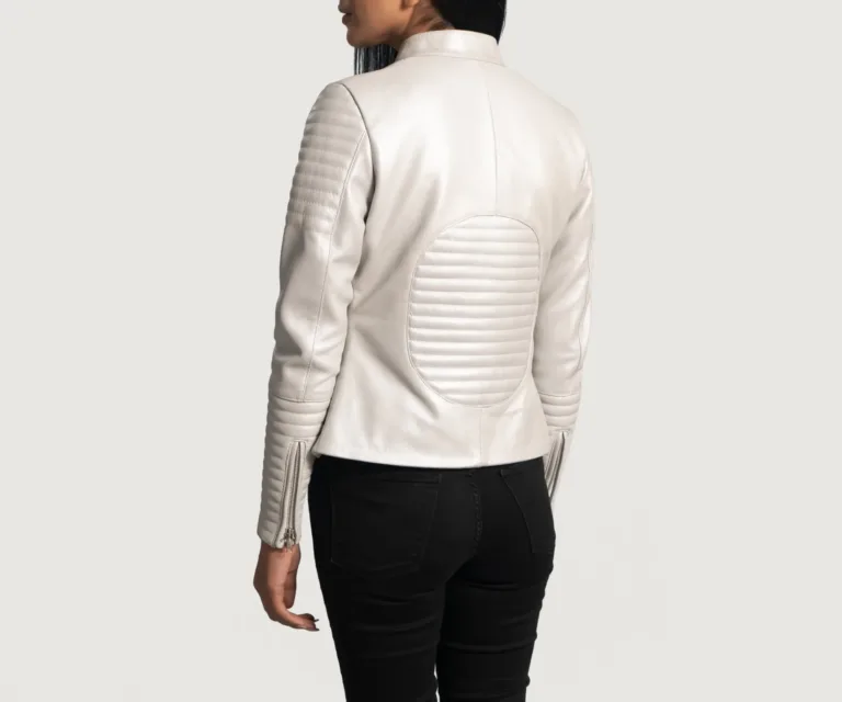 Ice Maiden Silver Quilted Leather Biker Jacket Luxury Women's Biker Jacket — Macro Hardware & Leather Grain