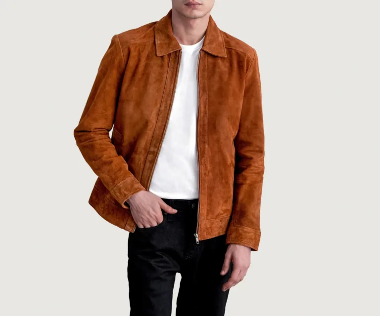 Inferno Brown Suede Leather Jacket — Front Open Hero Presentation