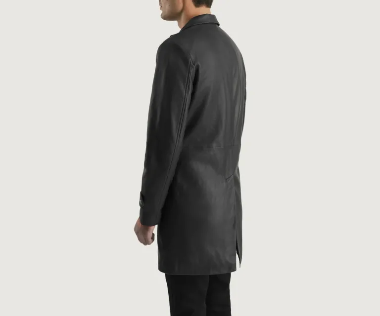 Infinity Black Leather Coat — Macro Hardware & Seam Construction