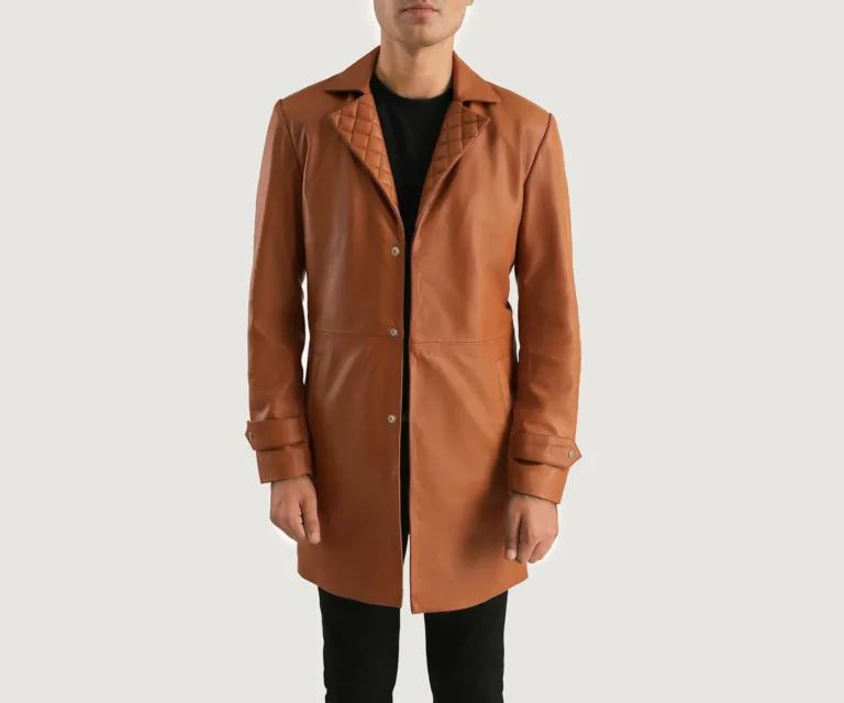 Infinity Tan Brown Leather Coat — Front Hero View