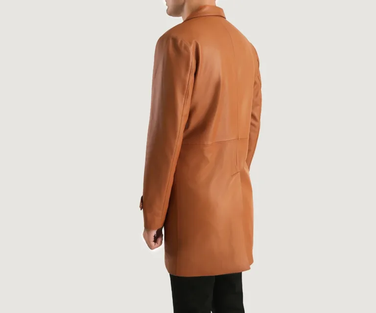 Infinity Tan Brown Leather Coat — Macro Hardware & Seam Construction
