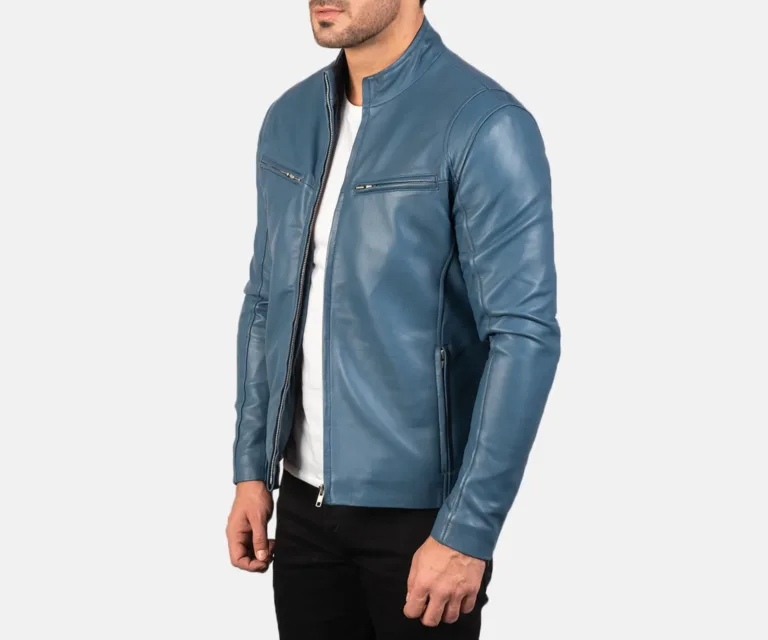 Ionic Blue Leather Biker Jacket — view 2