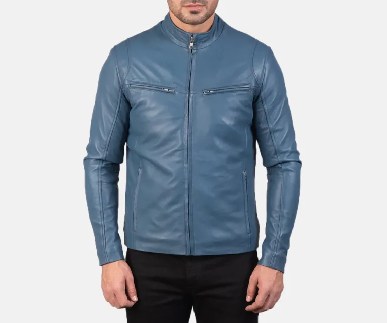 Ionic Blue Leather Biker Jacket — view 3