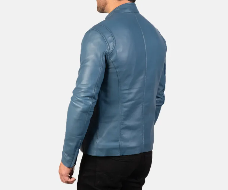 Ionic Blue Leather Biker Jacket — view 4