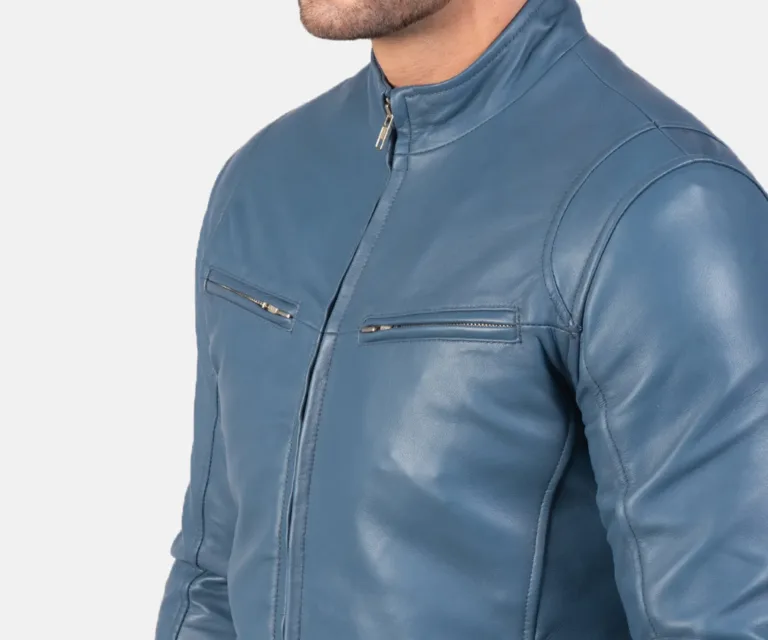 Ionic Blue Leather Biker Jacket — view 5