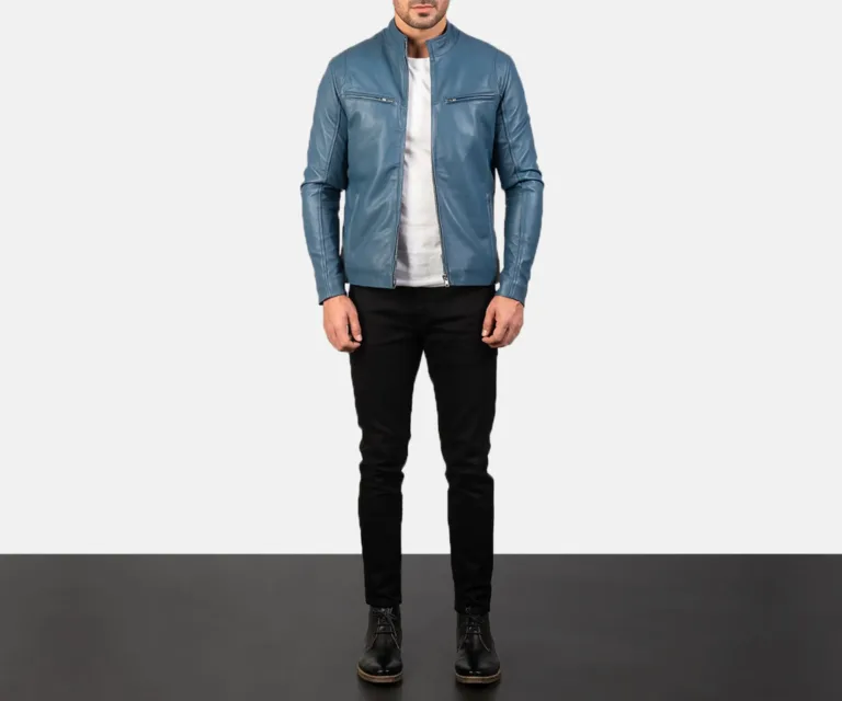 Ionic Blue Leather Biker Jacket — view 6