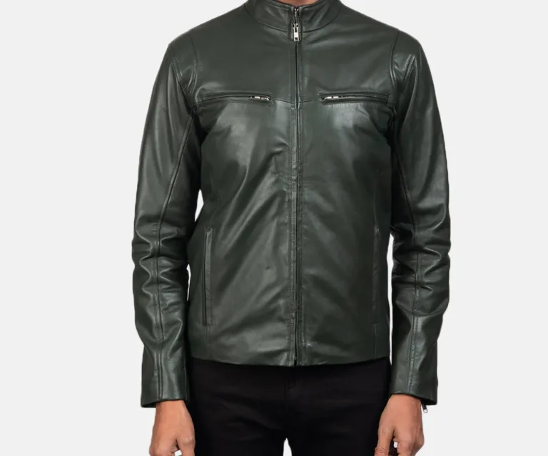 Ionic Green Leather Biker Jacket — view 3