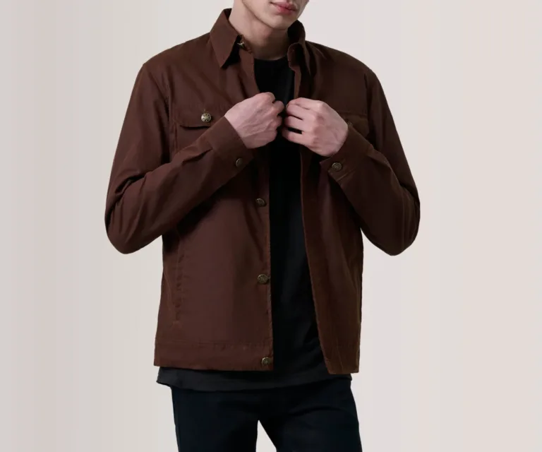 Irwin Brown Waxed Canvas Field Jacket — Front Close-Up View
