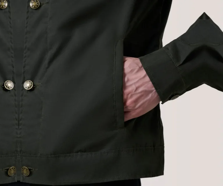 Irwin Olive Waxed Canvas Field Jacket — Macro Hardware & Fabric Texture