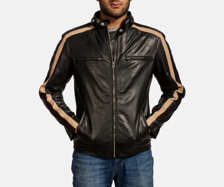 Jack Black Leather Biker Jacket — Quarter Angle Profile & Contoured Sleeve Detail