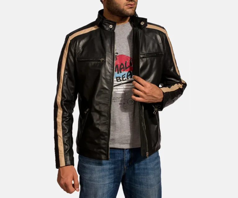Jack Black Leather Biker Jacket — Front Zipped Placket & Collar Detail