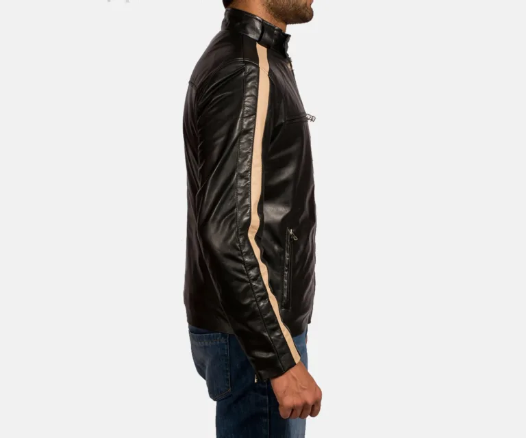Jack Black Leather Biker Jacket — Macro Detail Texture, Stitching & Hardware