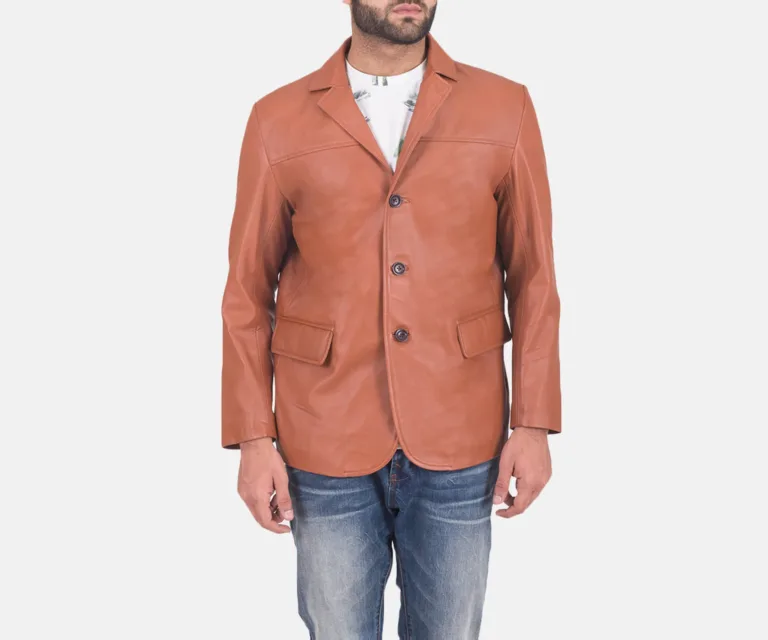 James Tan Brown Leather Blazer — Front Open Hero Presentation