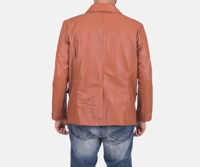 James Tan Brown Leather Blazer — Full-Length Model Editorial Presentation