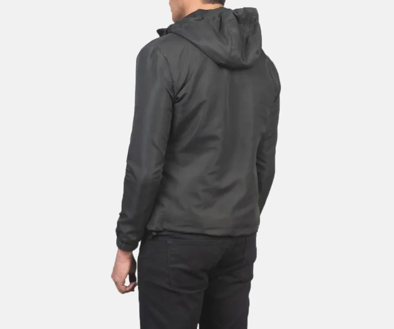 Jimmy Black Hooded Windbreaker Jacket — Rear Back View & Tailored Hemline