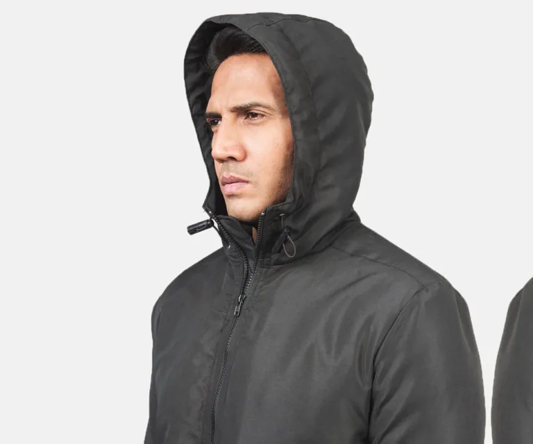Jimmy Black Hooded Windbreaker Jacket — Macro Detail Texture, Stitching & Hardware
