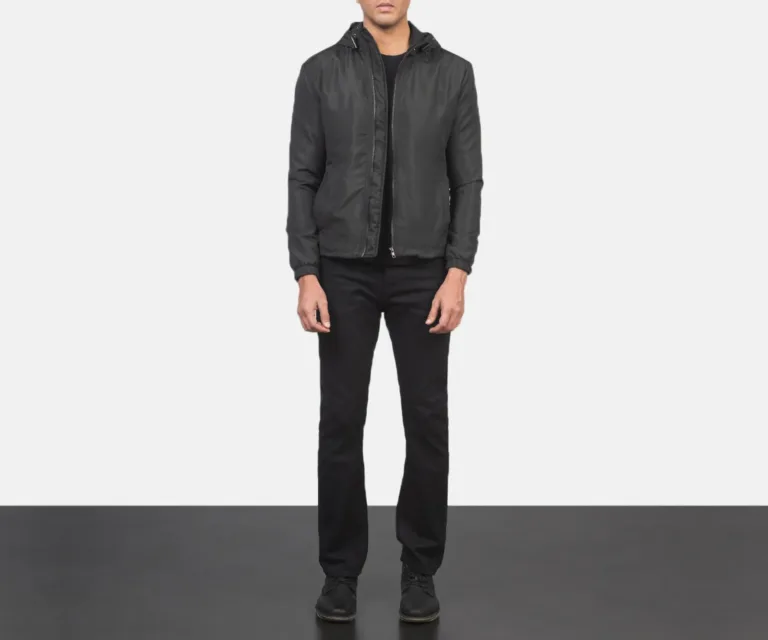 Jimmy Black Hooded Windbreaker Jacket — Full-Length Model Editorial Presentation