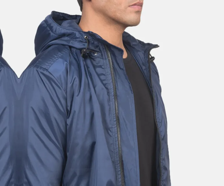 Jimmy Blue Hooded Windbreaker Jacket — Macro Detail Texture, Stitching & Hardware