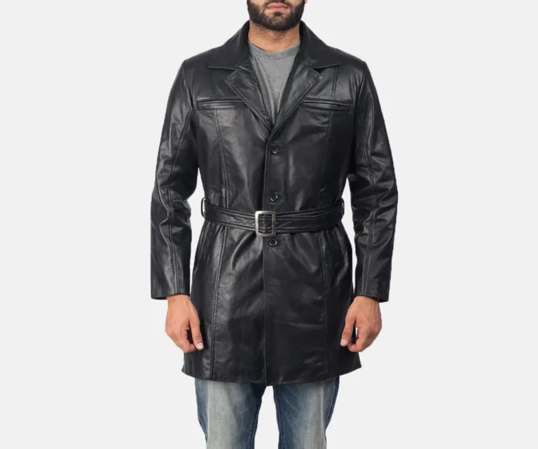Jordan Black Leather Coat — Front Hero View