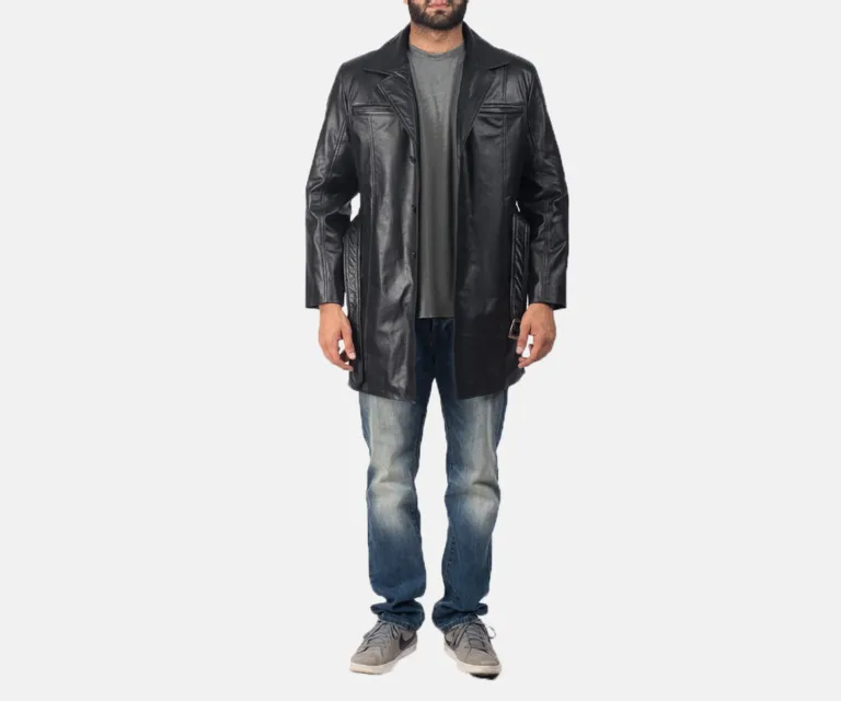 Jordan Black Leather Coat — Front Detail & Closure