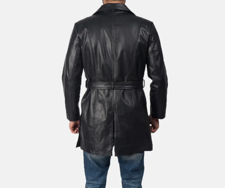 Jordan Black Leather Coat — Macro Hardware & Seam Construction