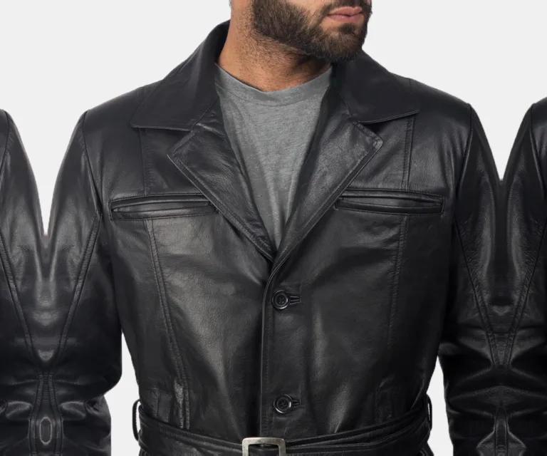 Jordan Black Leather Coat — Full Editorial Model Perspective