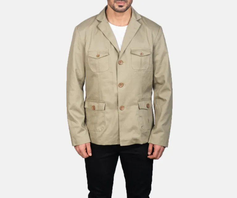 Kajetan Beige Safari Jacket — Rear Back View & Tailored Vent Hemline