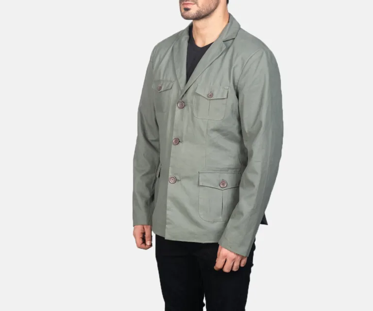 Kajetan Grey Safari Jacket — Quarter Angle Profile & Contoured Sleeve Detail