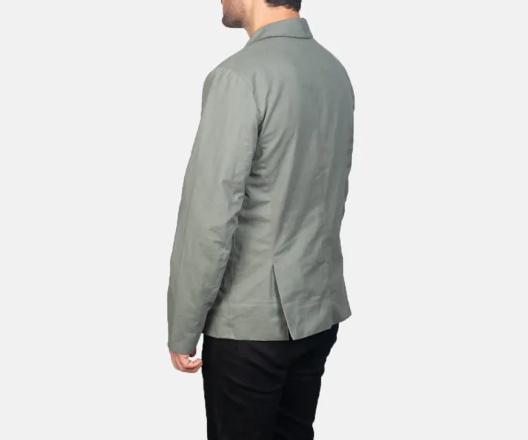 Kajetan Grey Safari Jacket — Macro Detail Leather Grain, Stitching & Buttons