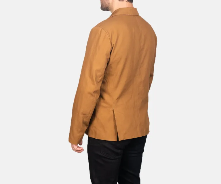 Kajetan Khaki Safari Jacket — Macro Detail Leather Grain, Stitching & Buttons