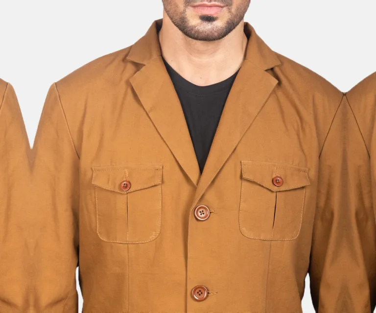 Kajetan Khaki Safari Jacket — Full-Length Model Editorial Presentation