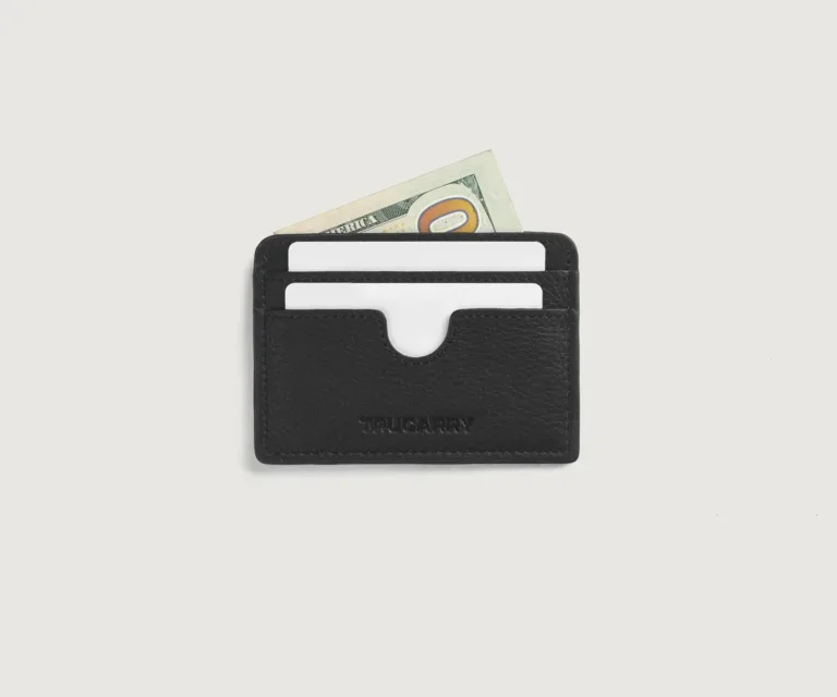 Karl Black Leather Card Holder Luxury Handcrafted Leather Accessory / Gift — Burnished Edge Craftsmanship & Slim Profile