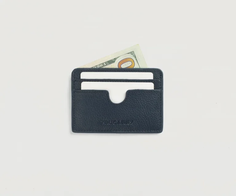 Karl Blue Leather Card Holder Luxury Handcrafted Leather Accessory / Gift — Burnished Edge Craftsmanship & Slim Profile