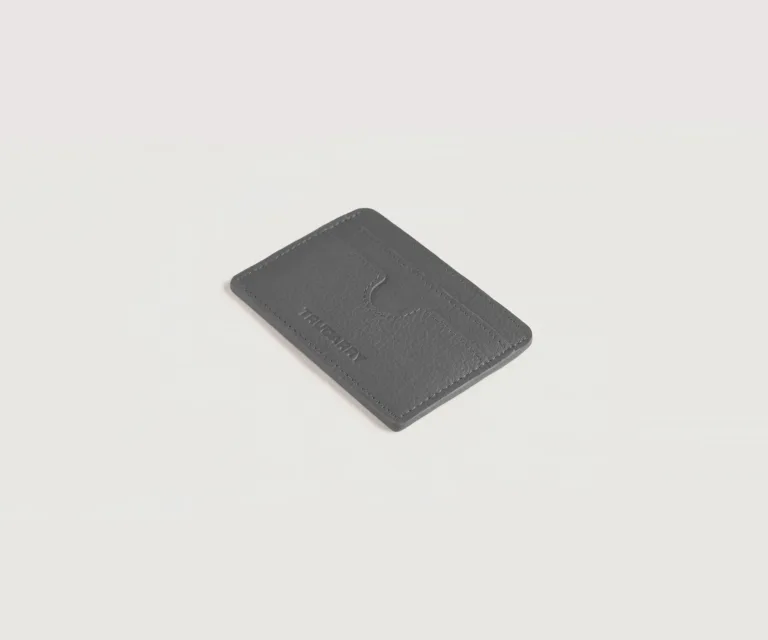 Karl Grey Leather Card Holder Luxury Handcrafted Leather Accessory / Gift — Macro Leather Texture & Precision Stitching