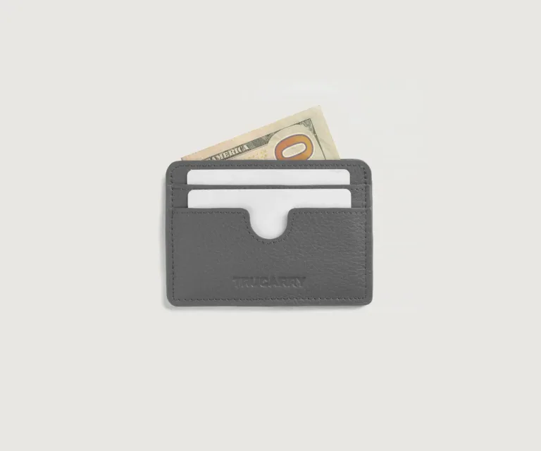 Karl Grey Leather Card Holder Luxury Handcrafted Leather Accessory / Gift — Burnished Edge Craftsmanship & Slim Profile
