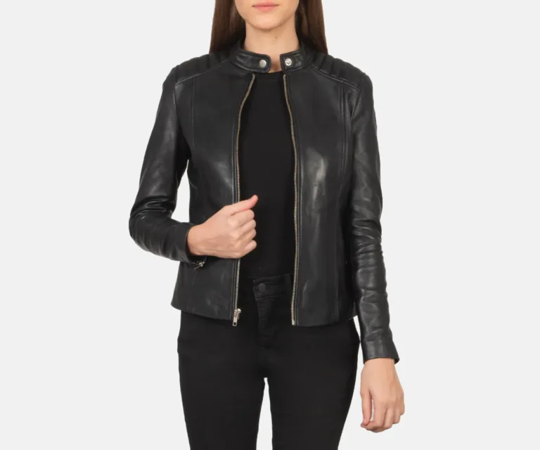 Kelsee Black Leather Biker Jacket Luxury Women's Biker Jacket — Front Silhouette Hero Presentation