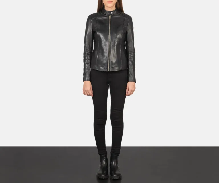 Kelsee Black Leather Biker Jacket Luxury Women's Biker Jacket — Rear Profile & Tailored Seaming