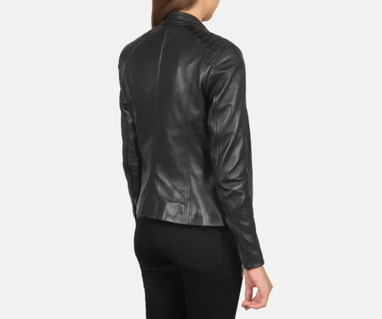Kelsee Black Leather Biker Jacket Luxury Women's Biker Jacket — Macro Hardware & Leather Grain