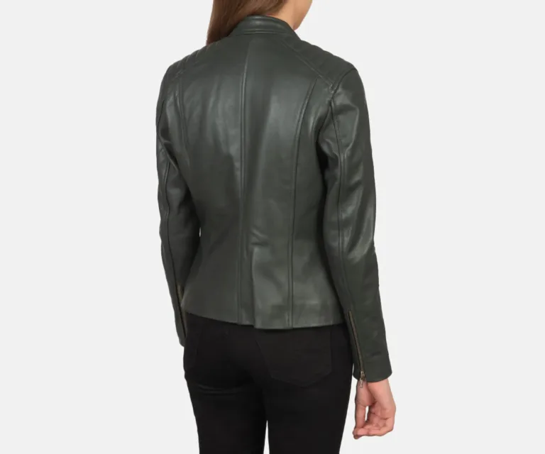 Kelsee Green Leather Biker Jacket Luxury Women's Biker Jacket — Macro Hardware & Leather Grain