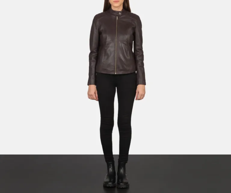 Kelsee Maroon Leather Biker Jacket Luxury Women's Biker Jacket — Asymmetrical Zipper & Lapel Architecture
