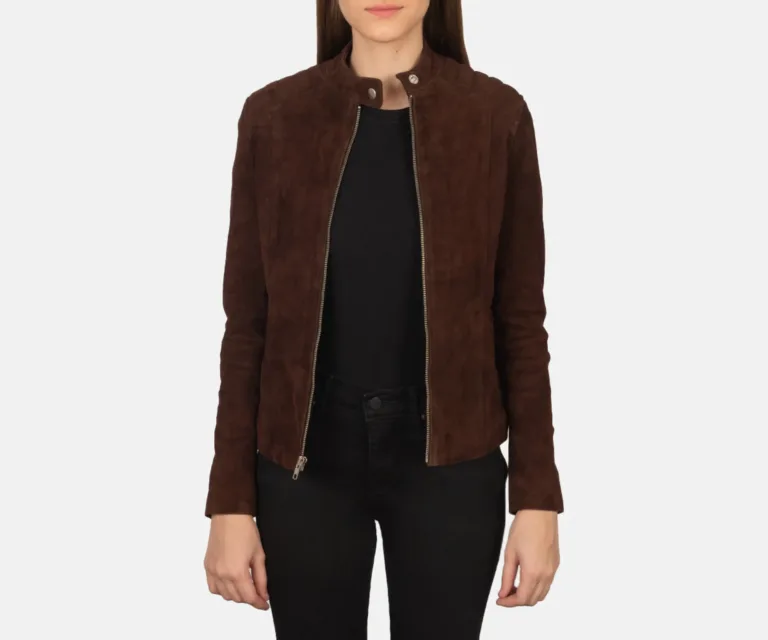 Kelsee Mocha Suede Biker Jacket Luxury Women's Biker Jacket — Front Silhouette Hero Presentation