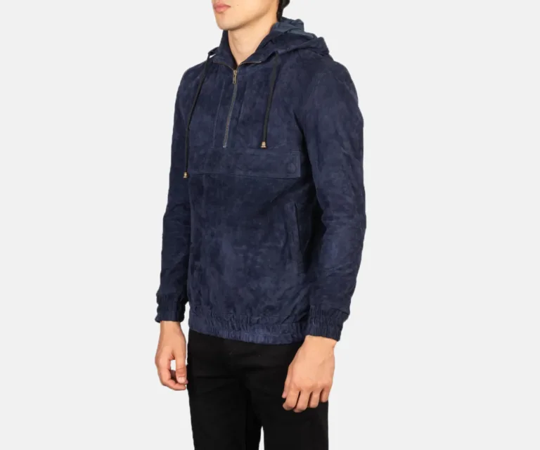 Kenton Hooded Blue Suede Pullover Jacket — view 2