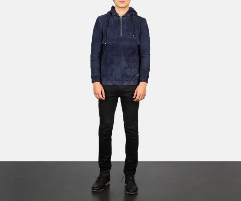 Kenton Hooded Blue Suede Pullover Jacket — view 3