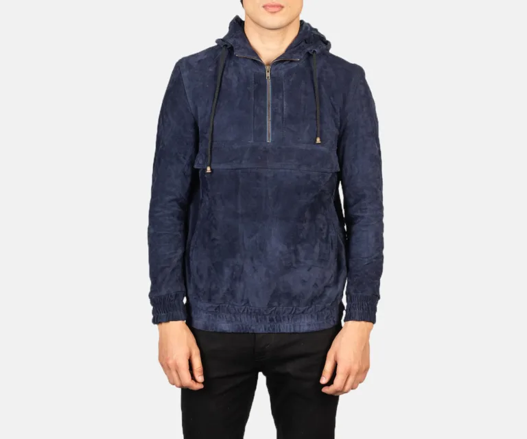Kenton Hooded Blue Suede Pullover Jacket — view 4