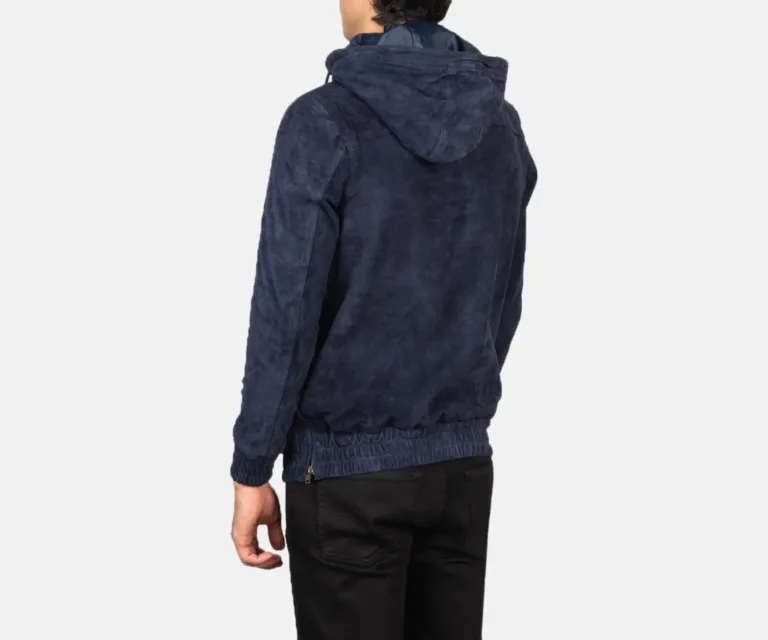Kenton Hooded Blue Suede Pullover Jacket — view 5